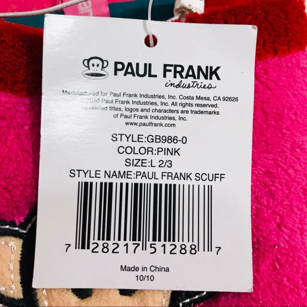 NWT Paul Frank Hot Pink Julius House Slippers Girls Size Large 2/3